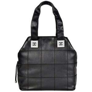 CHANEL Black Caviar Leather Logo Tote Bag